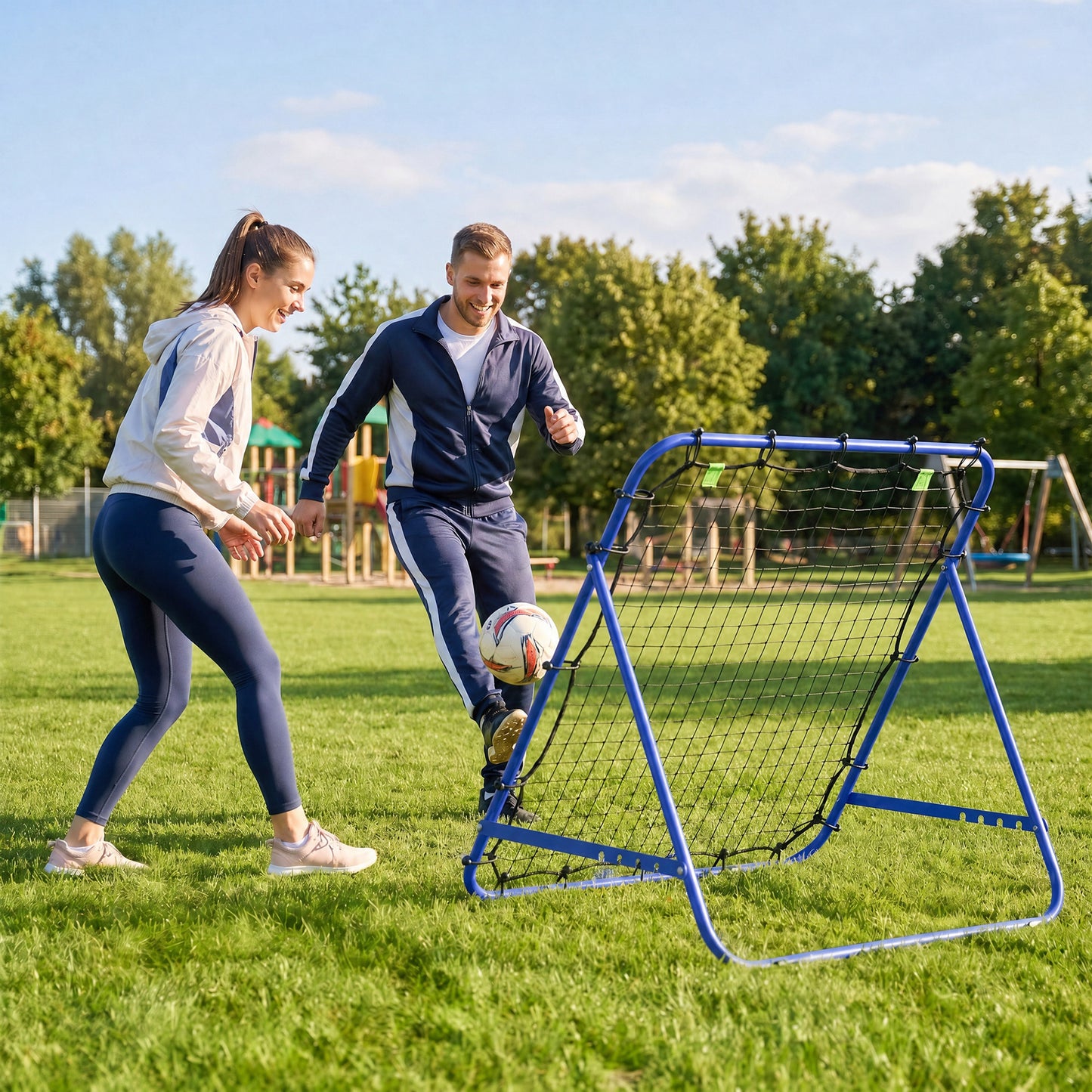 HOMCOM Adjustable Rebounder Net Kickback Target Goal for Teens Adults Training, Blue