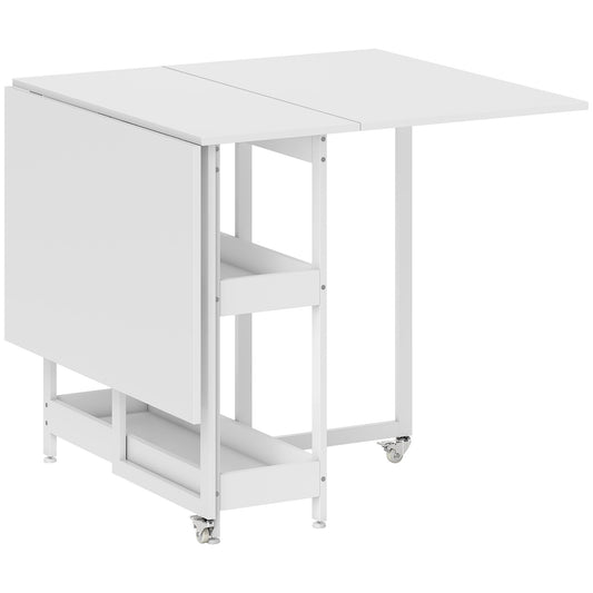HOMCOM Industrial Folding Dining Table, Drop Leaf Table with Open Compartments for Small Spaces, Kitchen, Dining Room, White