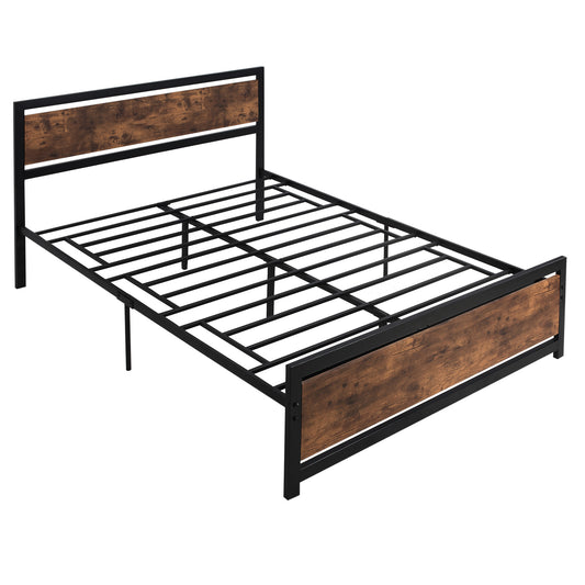 Full Bed Frame Twin Size Metal Bed w/ Headboard, Footboard, No Box Spring Needed