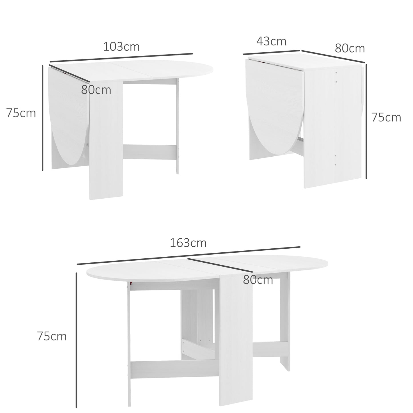 HOMCOM Folding Dining Table, Drop Leaf Table for Small Spaces, Oval Kitchen Table for Dining Room, Ash Wood-Effect