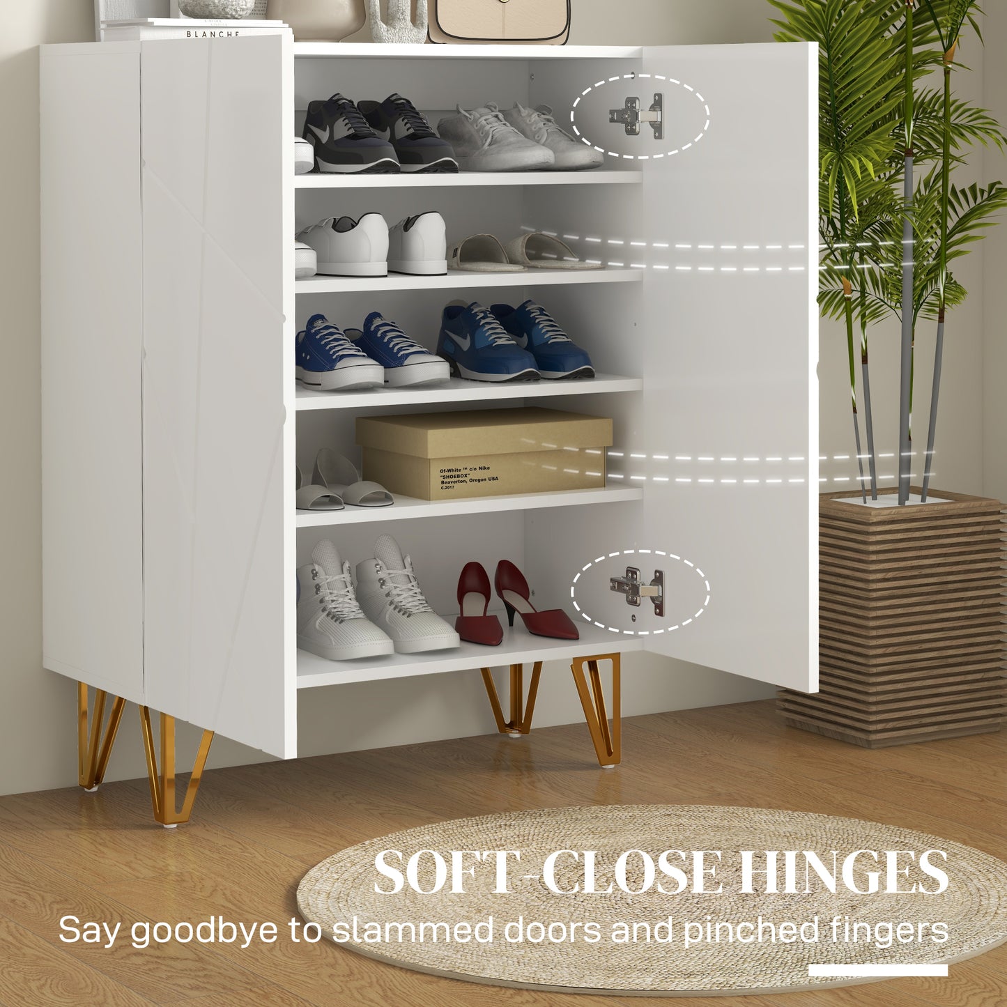 HOMCOM Narrow Shoe Storage Cabinet with Soft-Close Hinges and