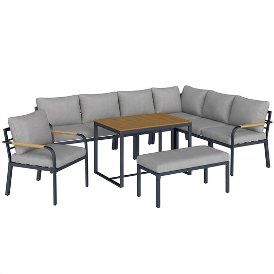 Outsunny 7 Seater Garden Furniture Set, Metal Garden Sofa Set with Cushions, Outdoor Furniture Conversation Sets, Light Grey