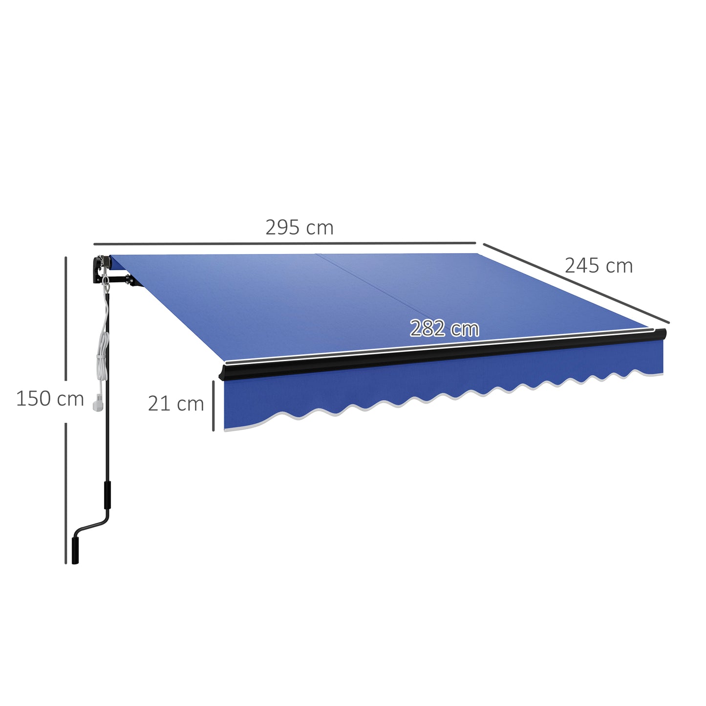 Outsunny 3 x 2.5m Blue Electric Awning with LED, Remote, Aluminium Frame, UV50+ Canopy for Garden/Patio