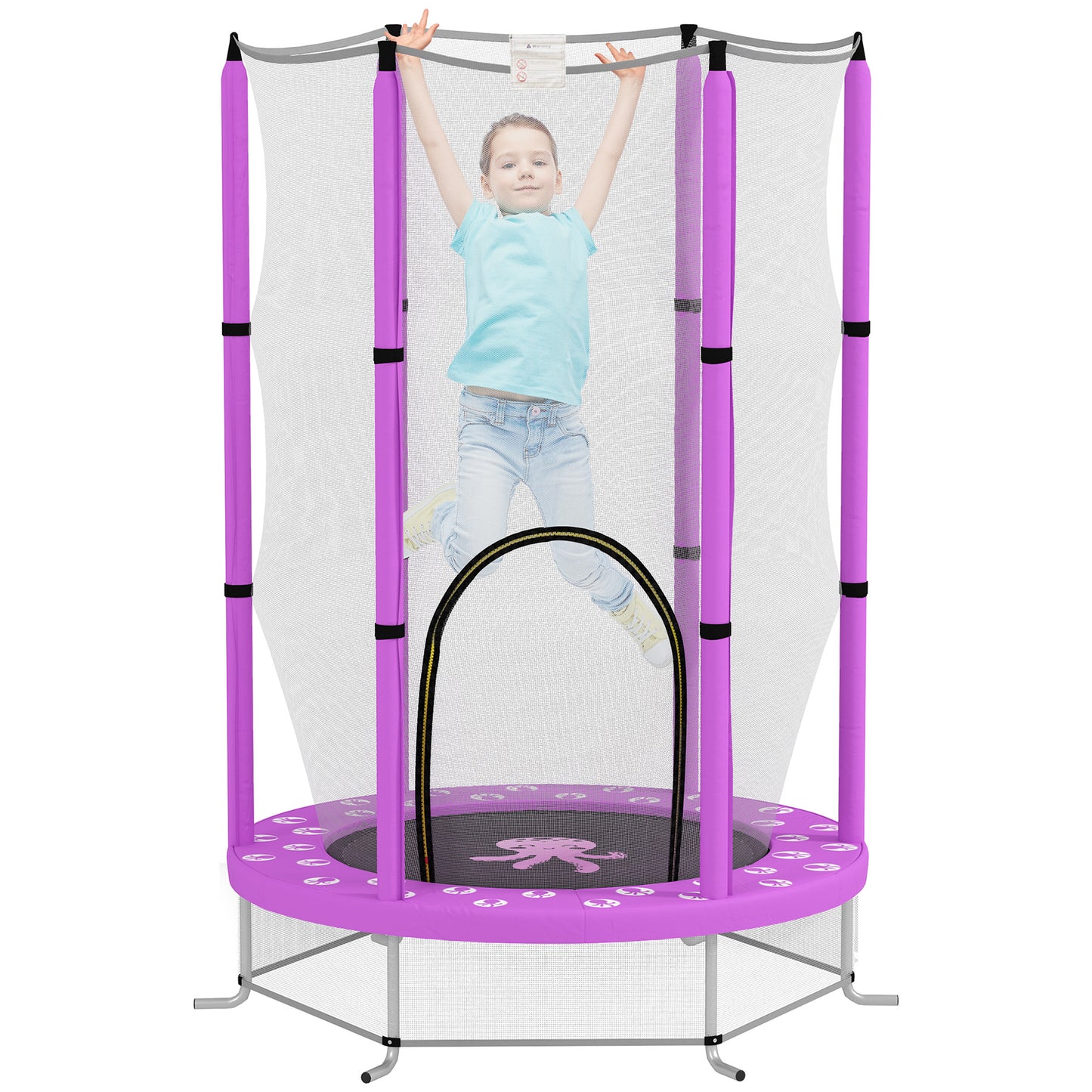 AIYAPLAY 4.6FT Toddler Trampoline w/ Safety Enclosure Net, for Indoor Outdoor Use, Ages 3-6 Years, Octopus Pattern - Purple
