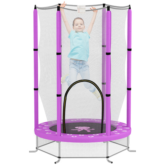 AIYAPLAY 4.6FT Toddler Trampoline w/ Safety Enclosure Net, for Indoor Outdoor Use, Ages 3-6 Years, Octopus Pattern - Purple