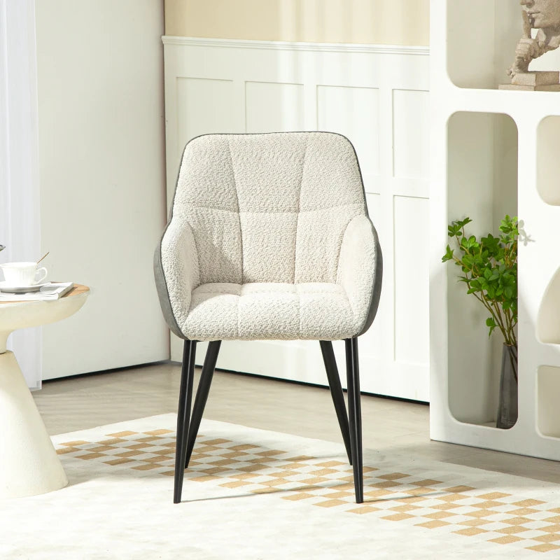 HOMCOM Accent Chair with Foot Pads, Upholstered Armchair with Chenille Fabric Front and PU Back, Occasional Chair for Living Room Bedroom, Cream White