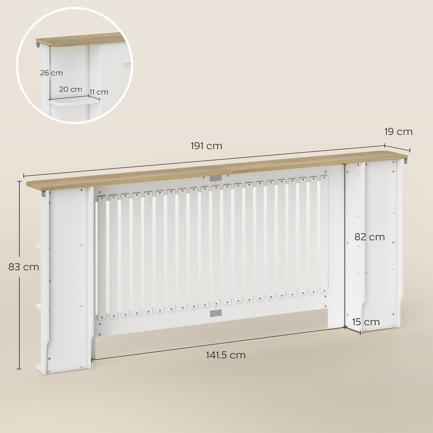 HOMCOM Radiator Cover, Vertical Slatted Cabinet with Open Storage Shelves for Living Room, Extra Large, White