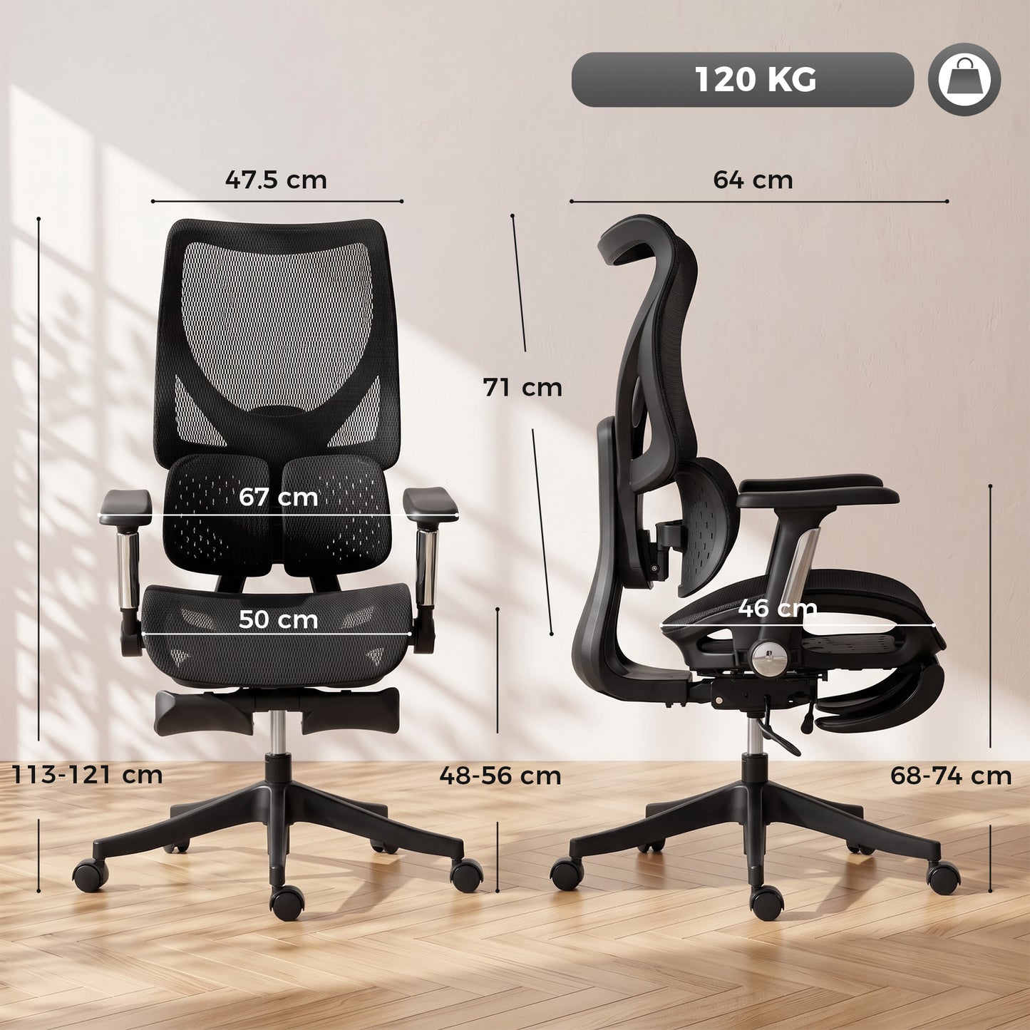 HOMCOM Ergonomic Office Chair with Lumbar Support, Mesh Reclining Desk Chair with Footrest, Adjustable High Back, Black