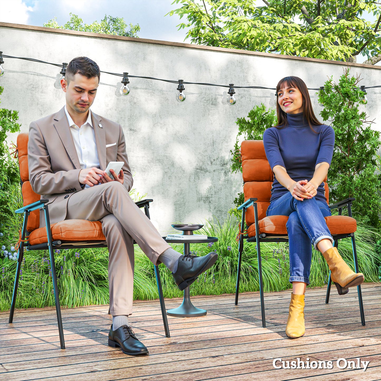 Outsunny Set of Two Padded Outdoor Seat Cushions - Orange