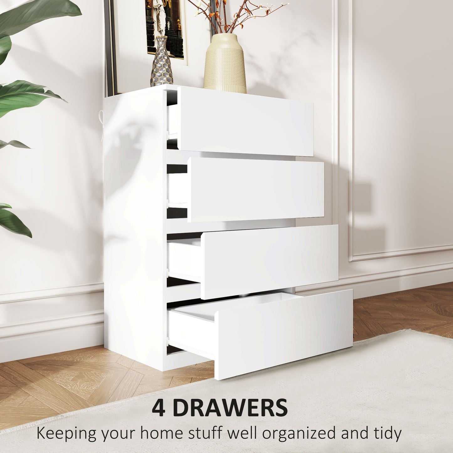 HOMCOM Chest of Drawers, 4-Drawer Storage Cabinets, Modern Dresser, Storage Drawer Unit for Bedroom - White