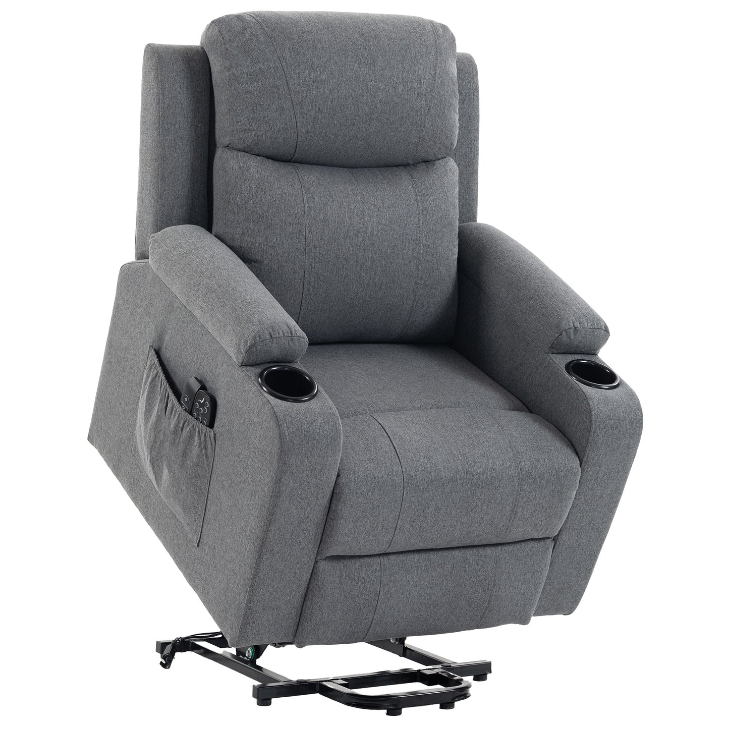 HOMCOM Riser Recliner Chair with Massage and Heat, Linen Electric Lift Armchair for Elderly with Spring Cushion, Dark Grey