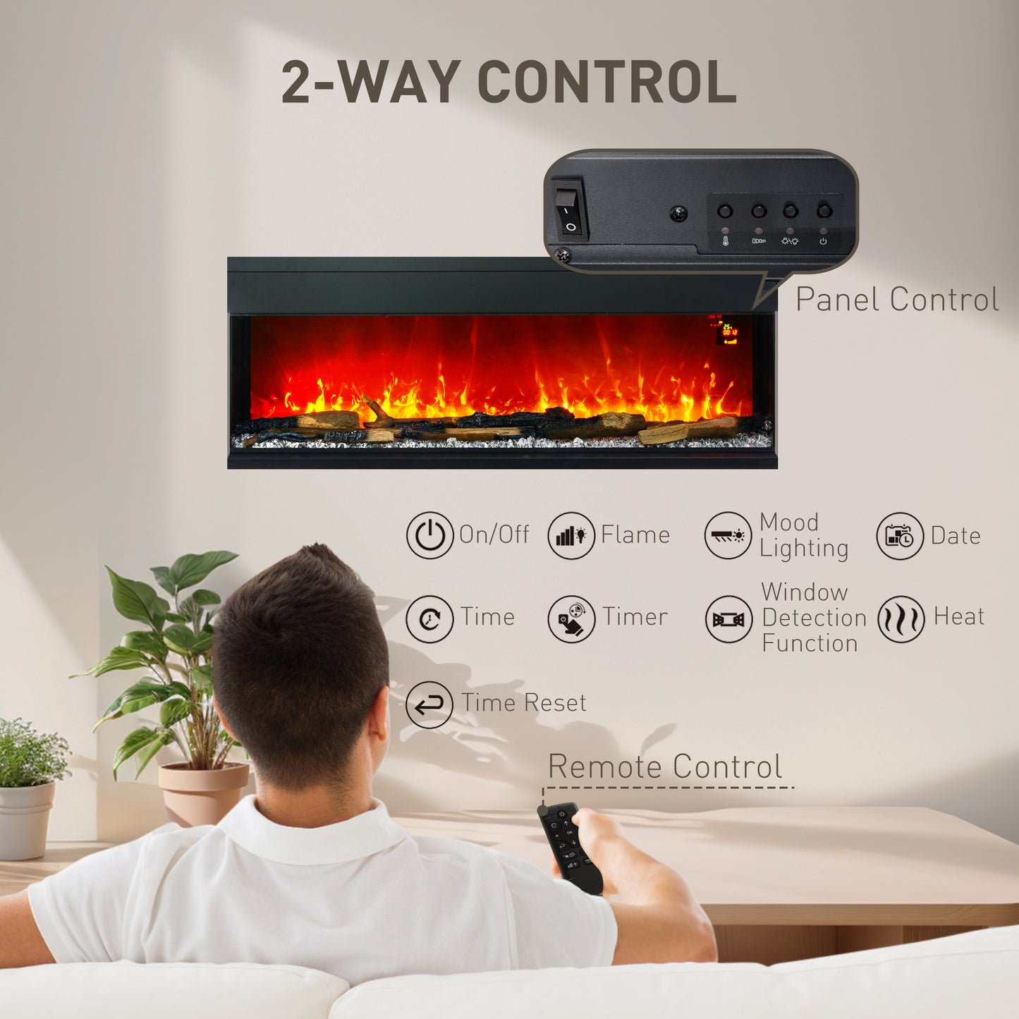 HOMCOM 50inch Media Electric Fireplace Wall Mounted 1800W Black