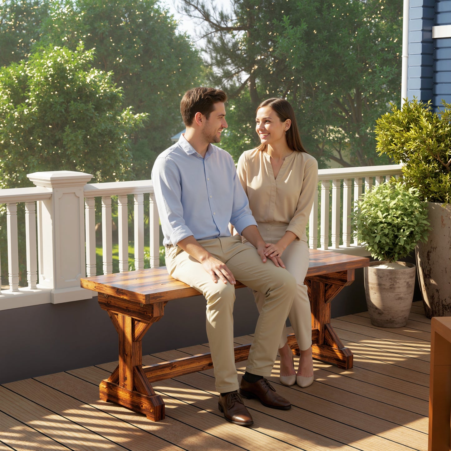 Outsunny Rustic Wooden Garden Bench, Backless Outdoor Bench Patio Loveseat with X-Shape Base for Porch, Park, Carbonised Finish