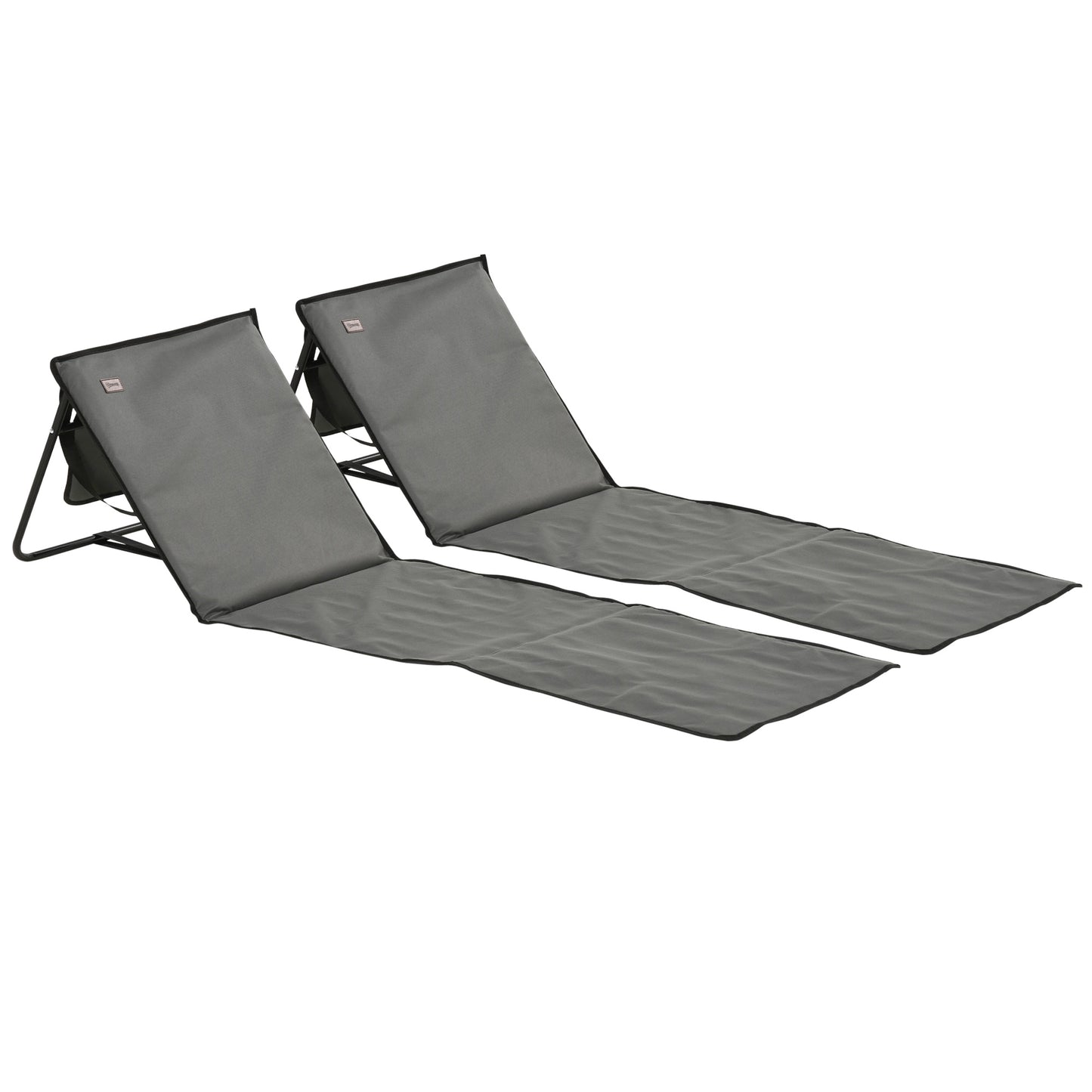 Outsunny Set of 2 Foldable Garden Beach Chair Mat, Outdoor Sun Lounger Seats with Adjustable Back, Carry Bag