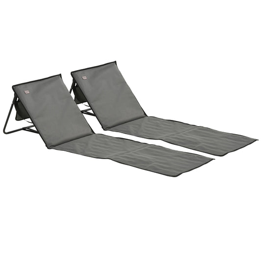 Outsunny Set of 2 Foldable Garden Beach Chair Mat, Outdoor Sun Lounger Seats with Adjustable Back, Carry Bag