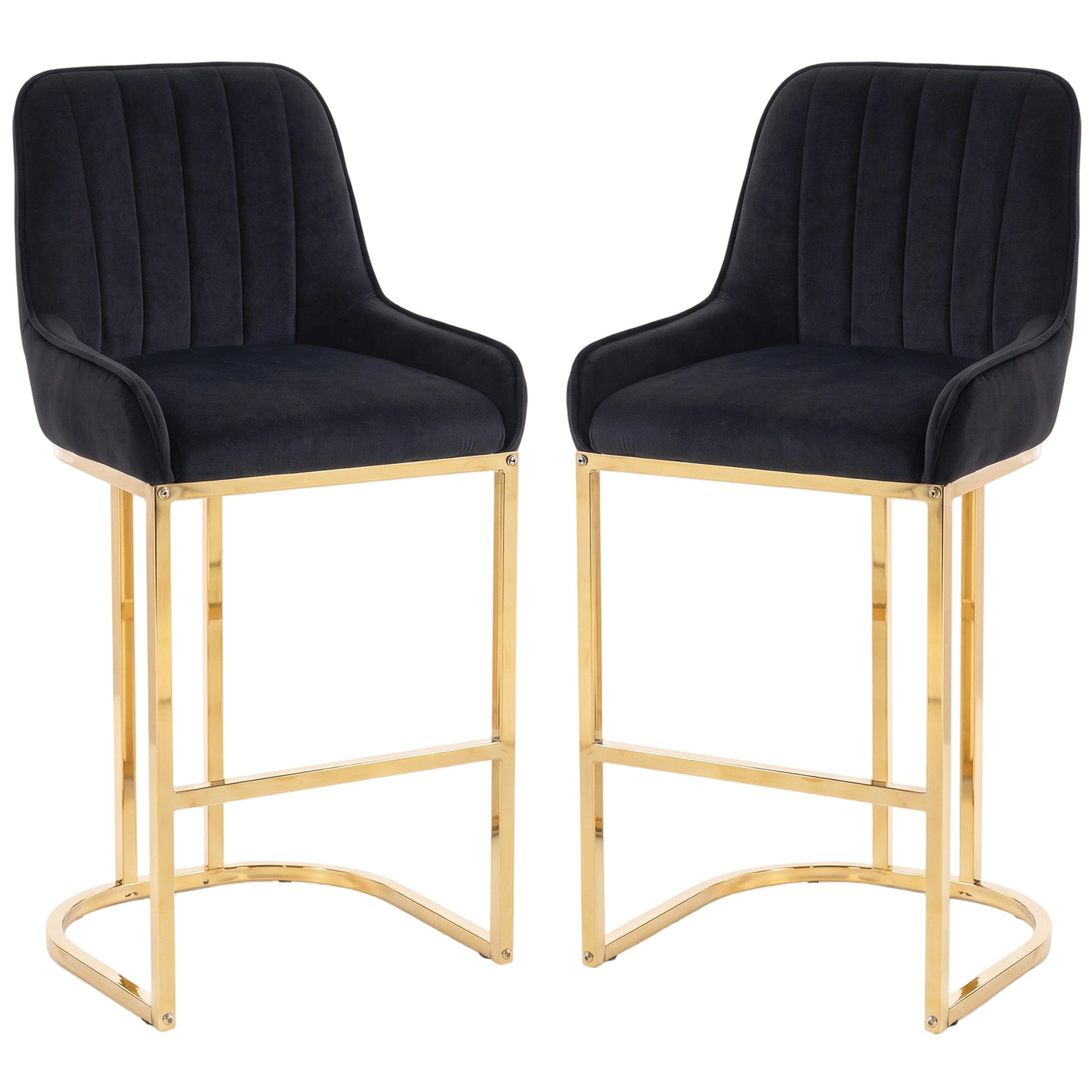 HOMCOM Bar Stools Set of 2 with Backrest, Footrest, Gold Electroplated Legs for Kitchen Island, Dining Room, Black
