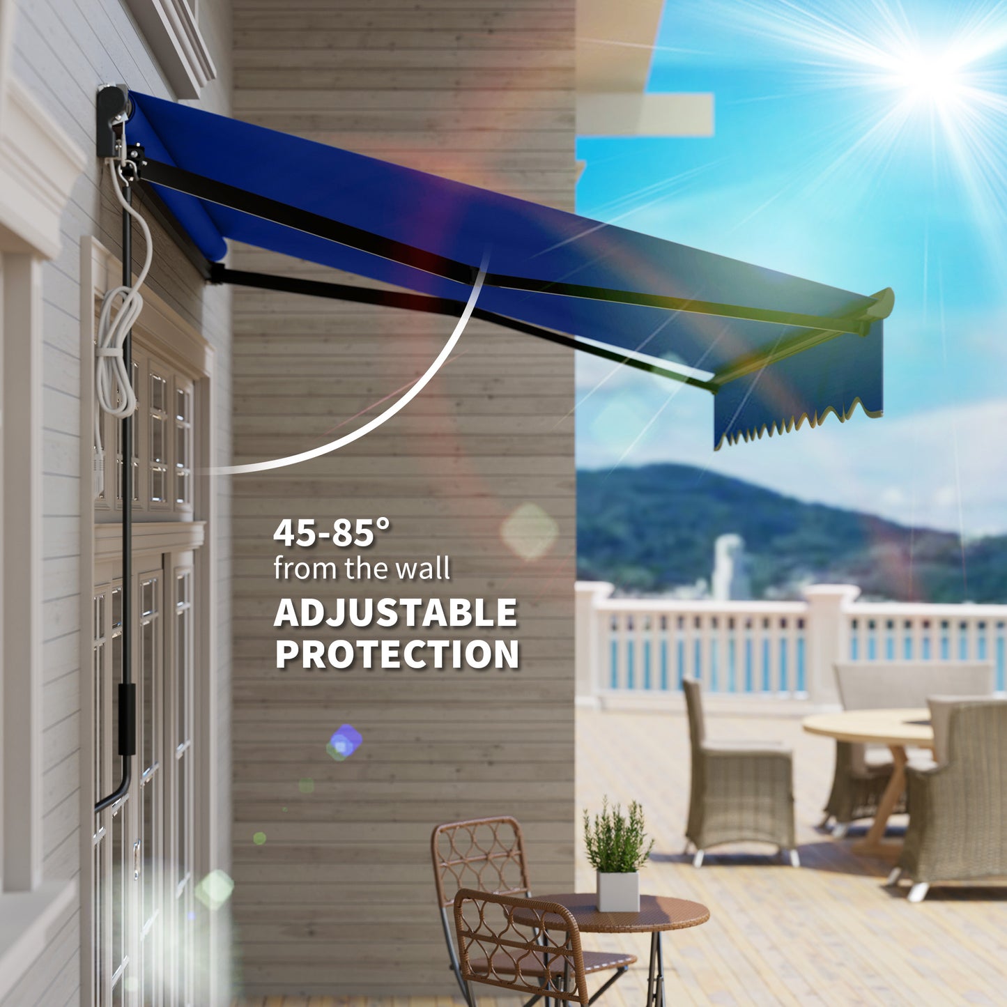 Outsunny 2.5x2m Electric Awning, LED & Remote, Aluminium Frame, UV50+ Canopy for Garden/Patio, Blue