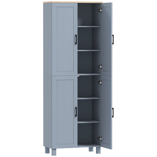 HOMCOM Kitchen Cupboard, 4-Door Storage Cabinet with Adjustable Shelves, Modern Pantry for Dining Room, 170cm, Grey Wood Effect