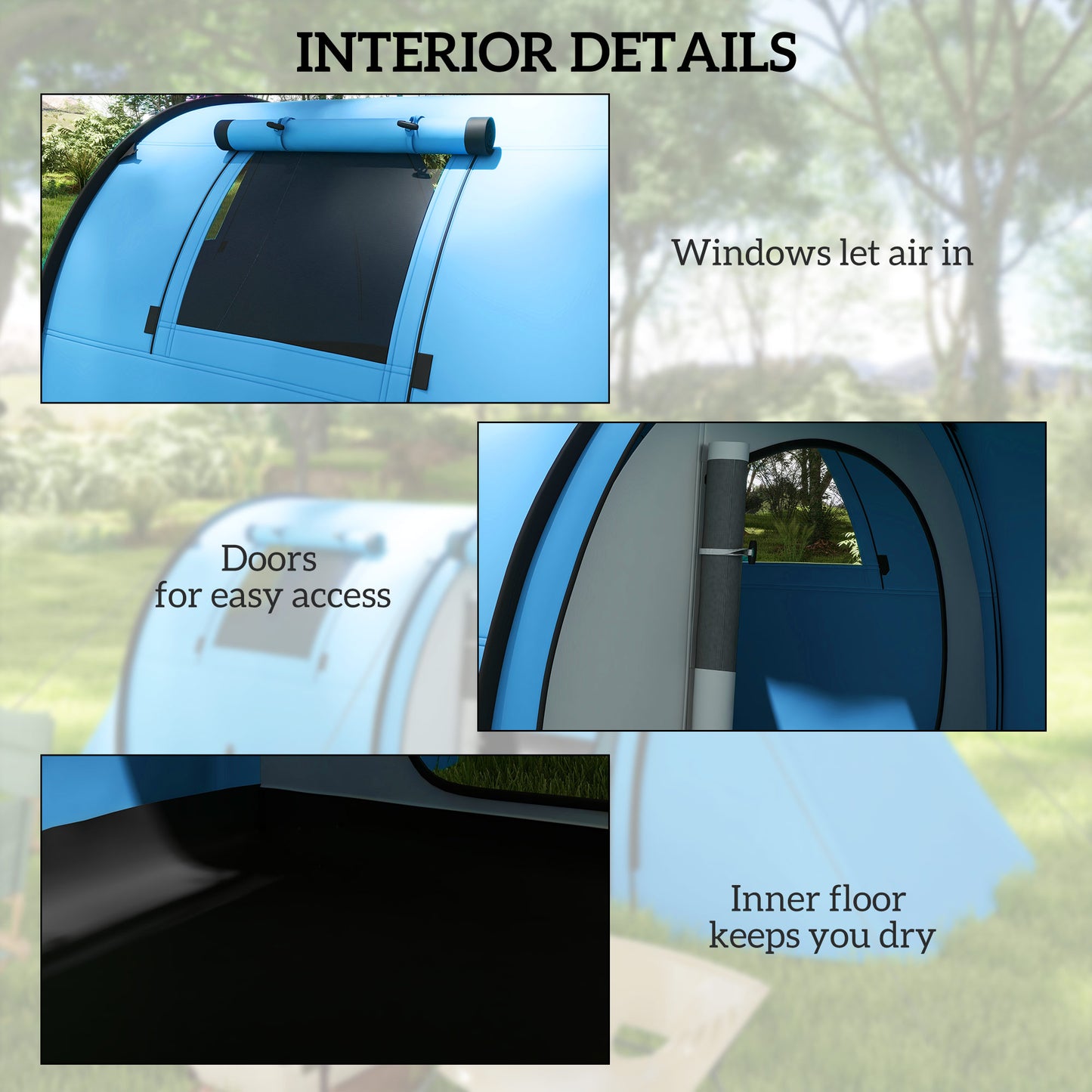 Outsunny 3000mm Waterproof Camping Tent, 3-4 Man Family Tent with Bedroom and Living Room, Portable with Bag, Sky Blue