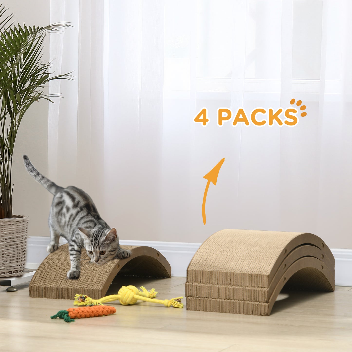 PawHut 4PCs Cat Scratching Board Cat Treadmill Replacement, 55 x 26cm, Brown