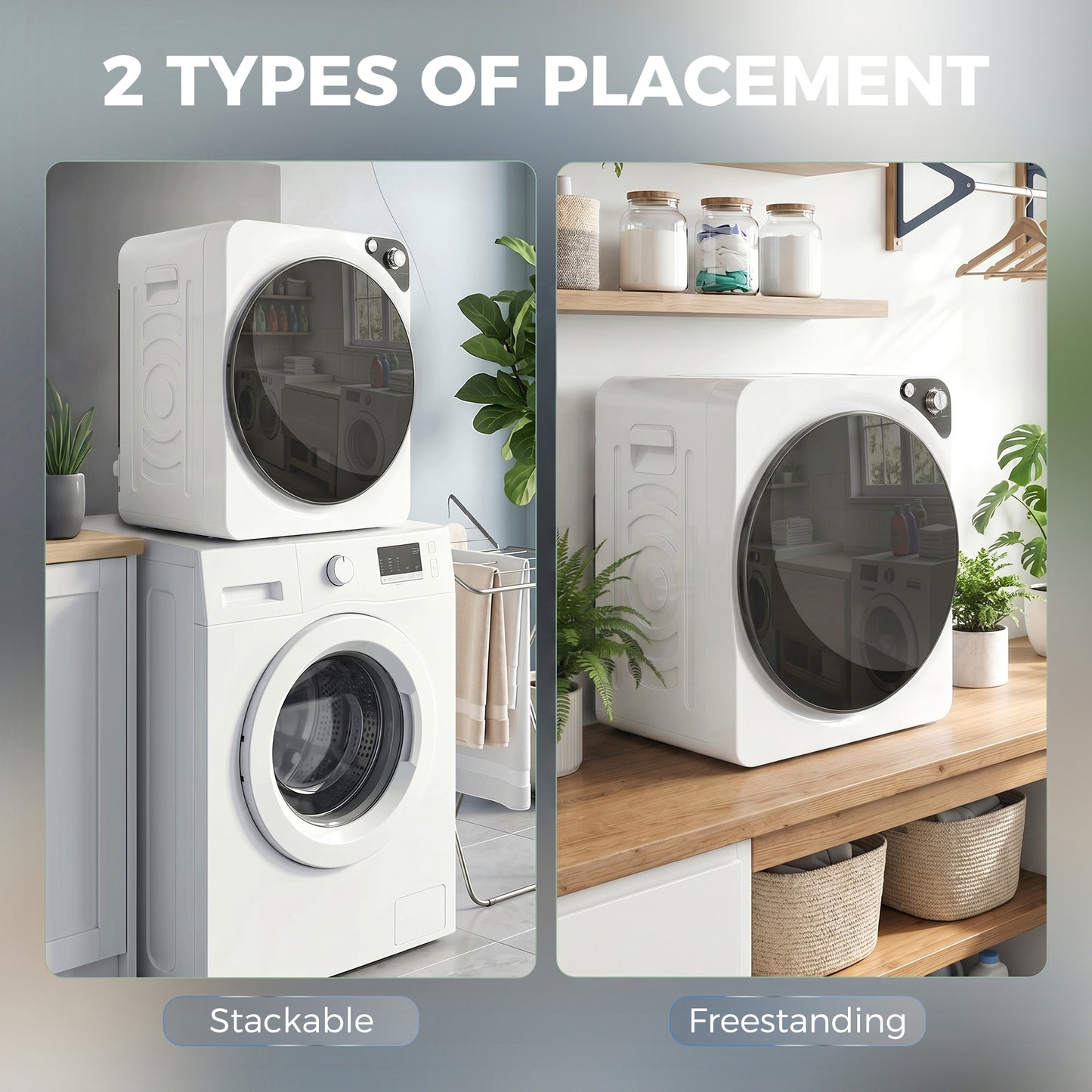 HOMCOM 5kg Vented Tumble Dryer, 1000W Compact Tumble Dryer with 5 Drying Modes, Stainless Steel Tub, White