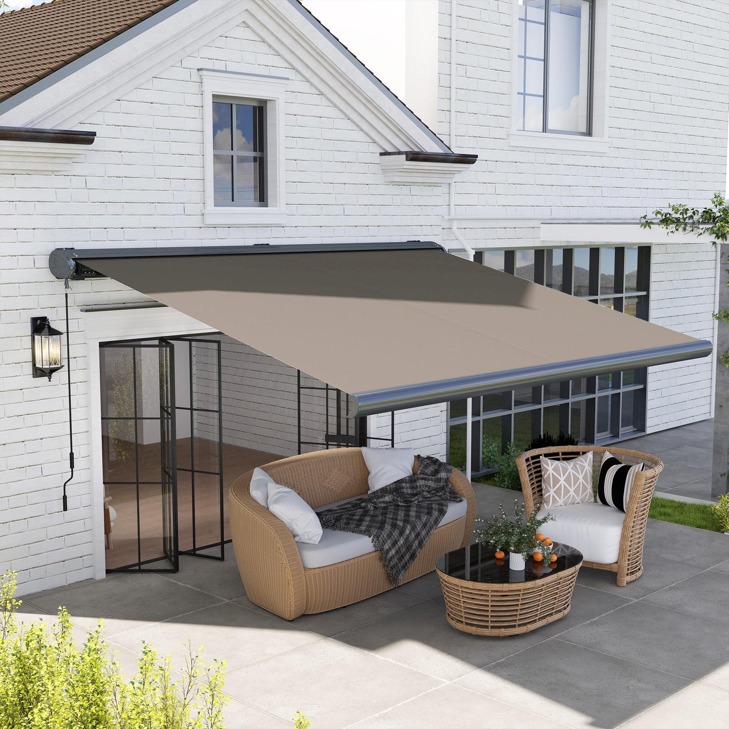 Outsunny Full Cassette Electric Awning with Remote, Aluminium Frame DIY Retractable Sun Shade Canopy, UPF50+, Light Grey