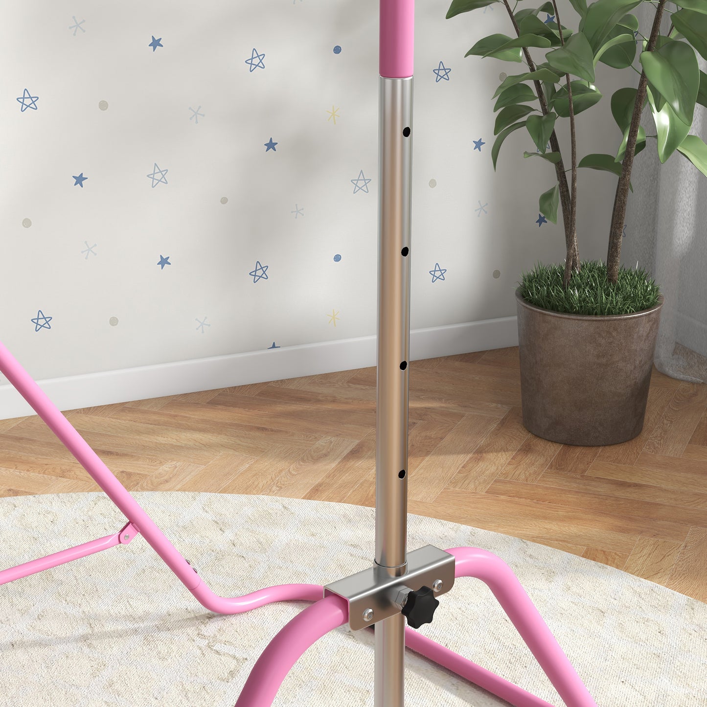HOMCOM Kids Gymnastics Bar w/ Adjustable Height Foldable Horizontal Bars Pink