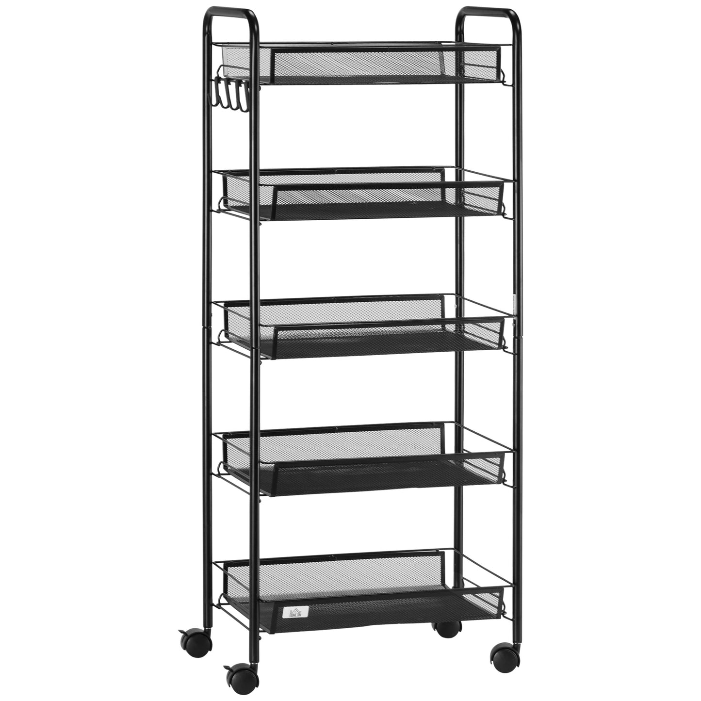 HOMCOM 5 Tier Utility Rolling Cart Black