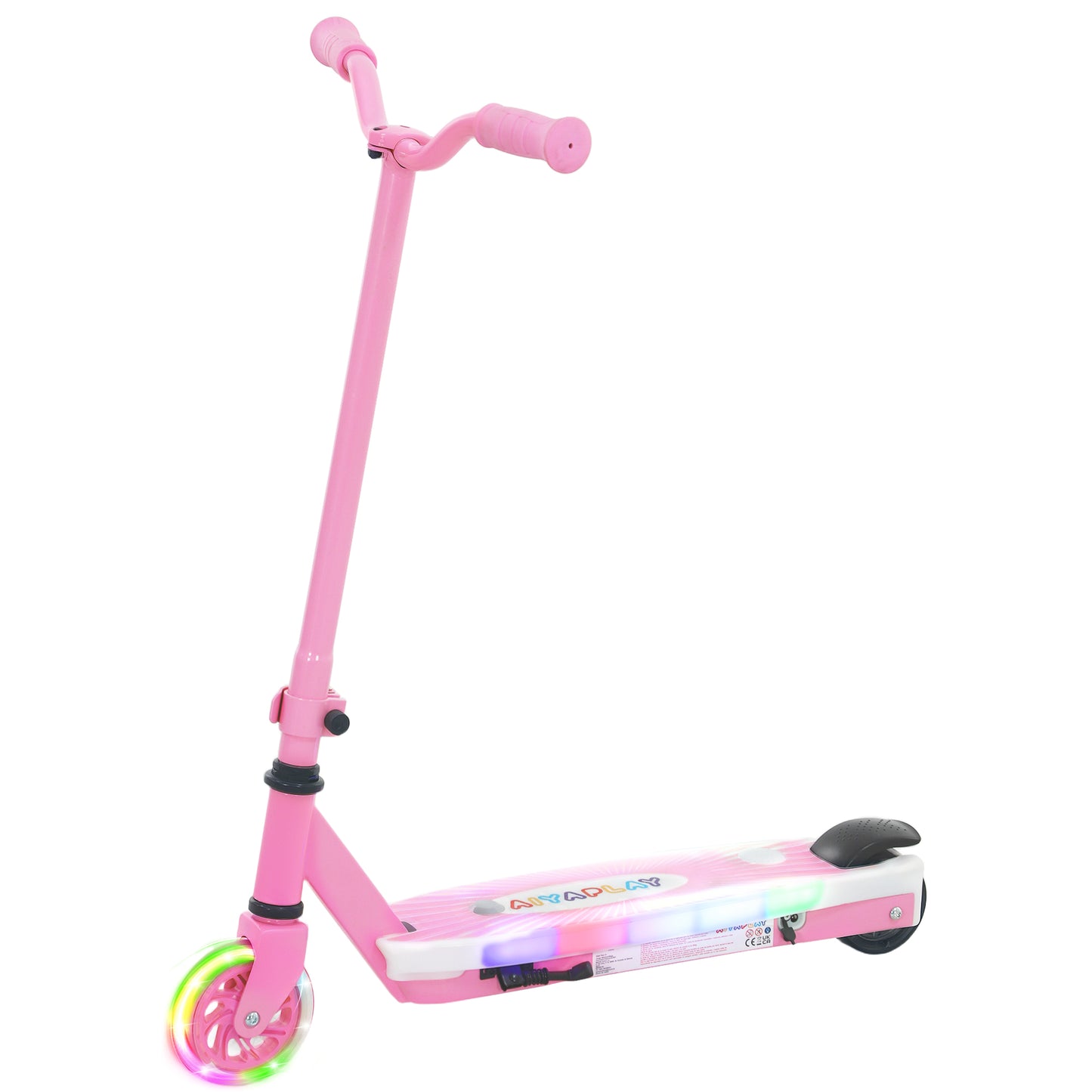 AIYAPLAY Electric Scooter for Kids Ages 4-7, with Rear Wheels, LED Light & Electric Brake, 6 KM/H & 8 KM Range, Pink