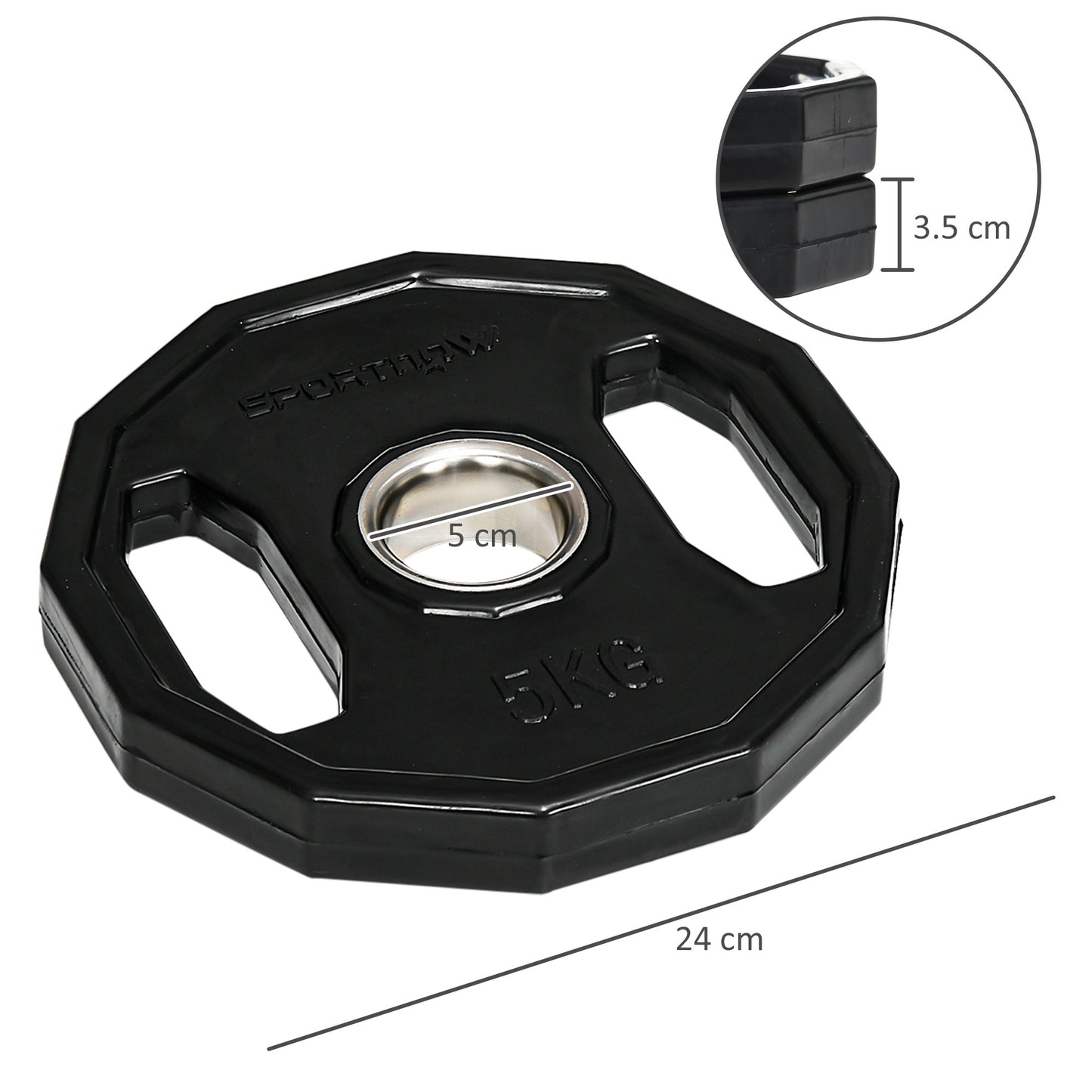 SPORTNOW Olympic Weight Plates Set, Metal/Rubber Bumper Discs with 2"/5cm Holes for Home Gym, 2 x 5kg, Black