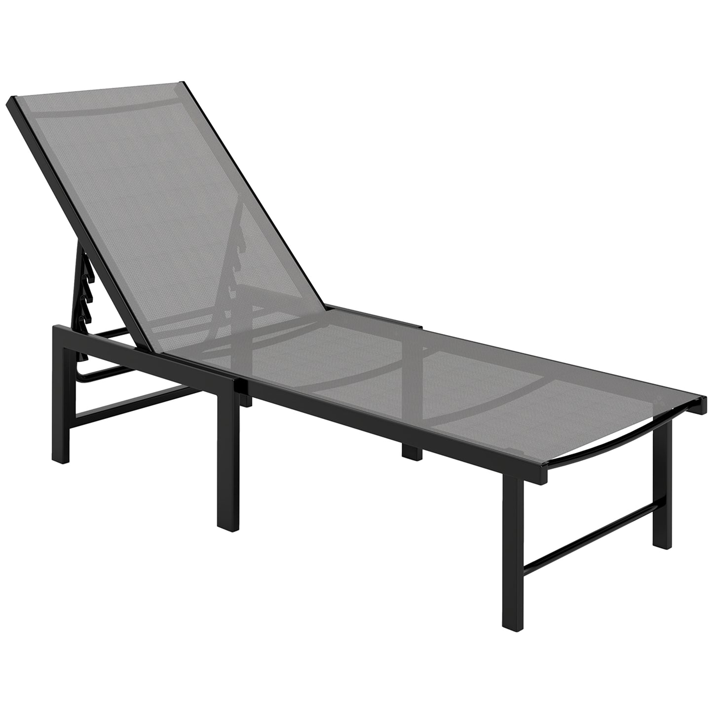 Outsunny Sun Lounger, 5-Level Adjustable Reclining Chair, Flat Garden Sunbed, Texteline Seat, Steel Frame for Patio, Beach, Grey