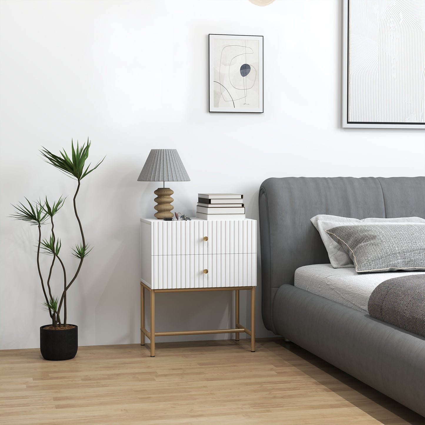 HOMCOM Elegant Two-Drawer Bedside Table - White