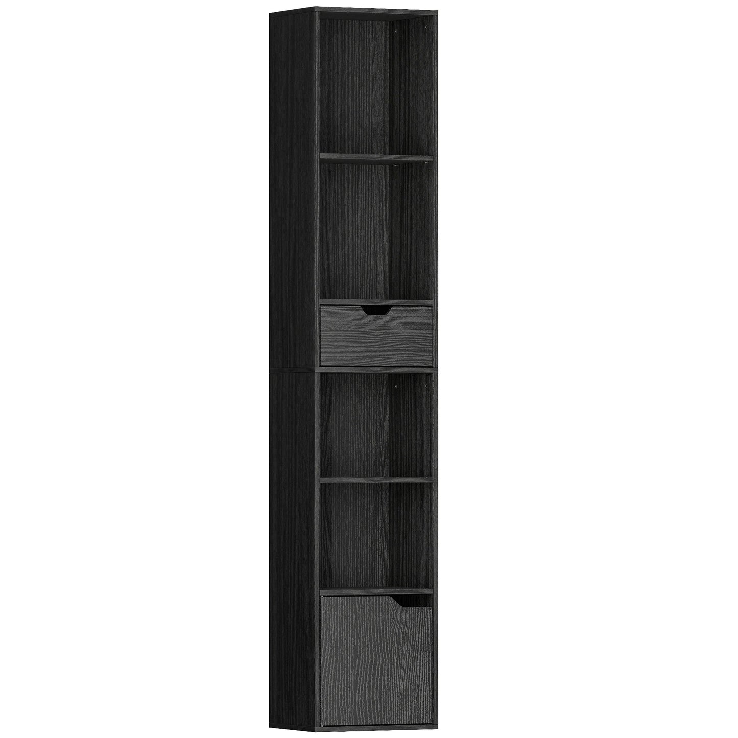 HOMCOM 6-Tier Bookcase, Tall Narrow Bookshelf with Drawer and Door - Black