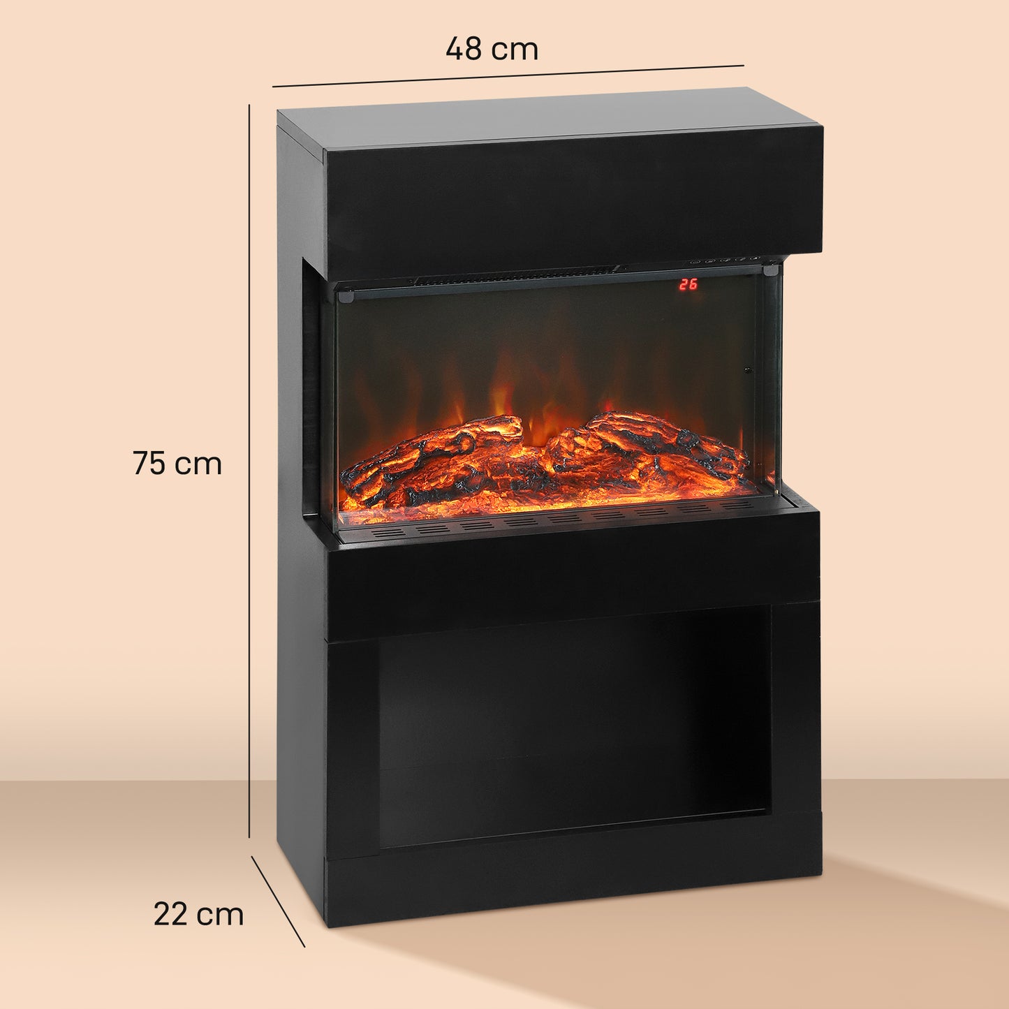 HOMCOM Electric Fireplace, 3D Flame, 6 Colours & Brightness, 1000W/2000W, 3-Sided View, Remote & Timer, Heats 30m², Black Electric Fire & Mantel