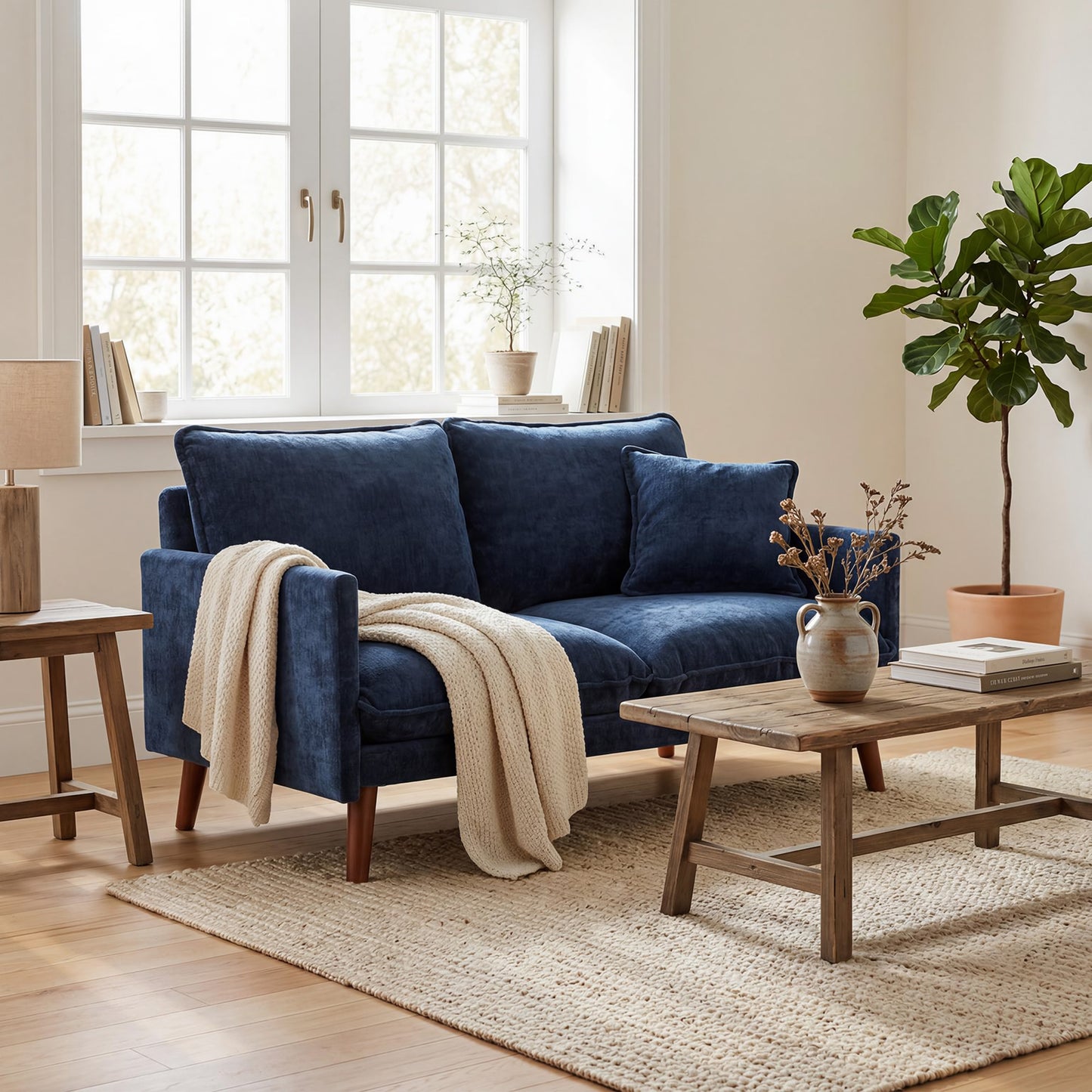 HOMCOM 2 Seater Sofa, Loveseat Sofa with Spring Cushions, Wide and Deep Seat, Wood Legs, Blue