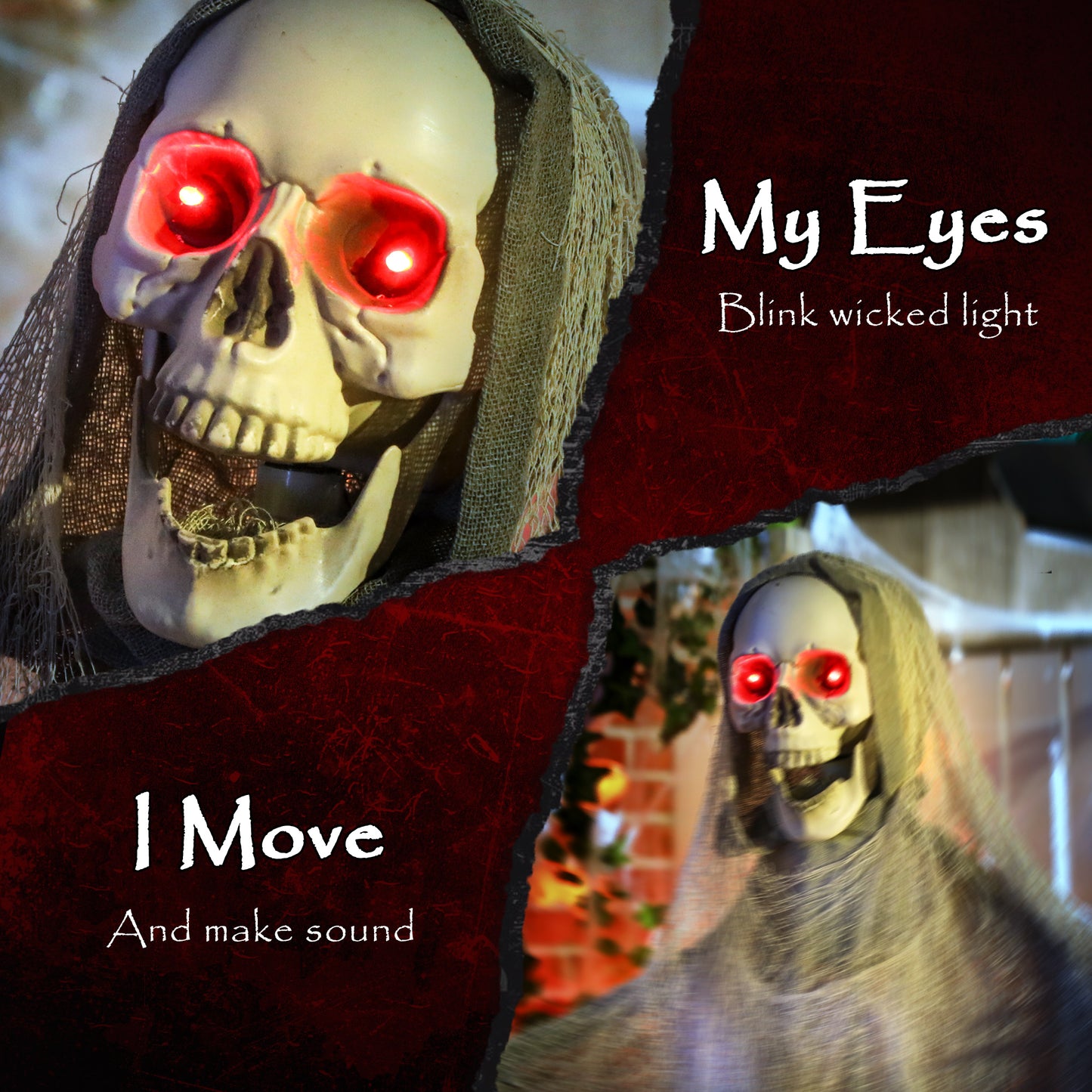 Outsunny 183 cm Life Size Animated Skeleton Grim Reaper with Glowing LED Eyes, Scary Halloween Decorations, Battery Operated, Indoor Props