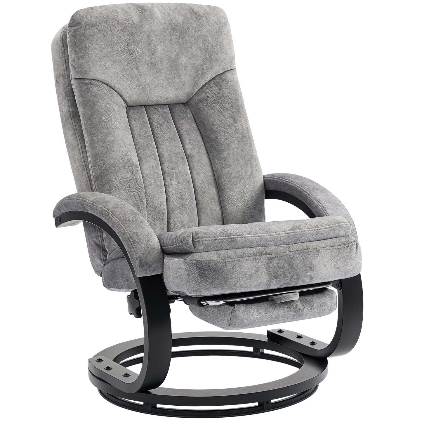 HOMCOM Swivel Recliner Chair with Footrest, Manual Recliner Armchair with Wooden Base, Bedroom, Grey