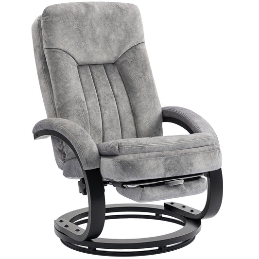 HOMCOM Swivel Recliner Chair with Footrest, Manual Recliner Armchair with Wooden Base, Bedroom, Grey