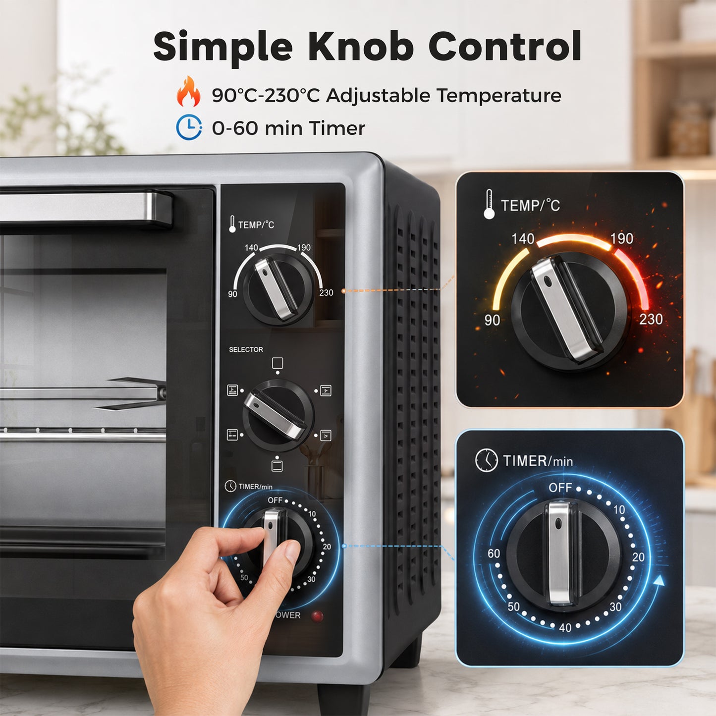 HOMCOM 36L Mini Oven with Convection, Electric Countertop Cooker with Rotisserie, 90–230°C Adjustable Temperature, 1500 W