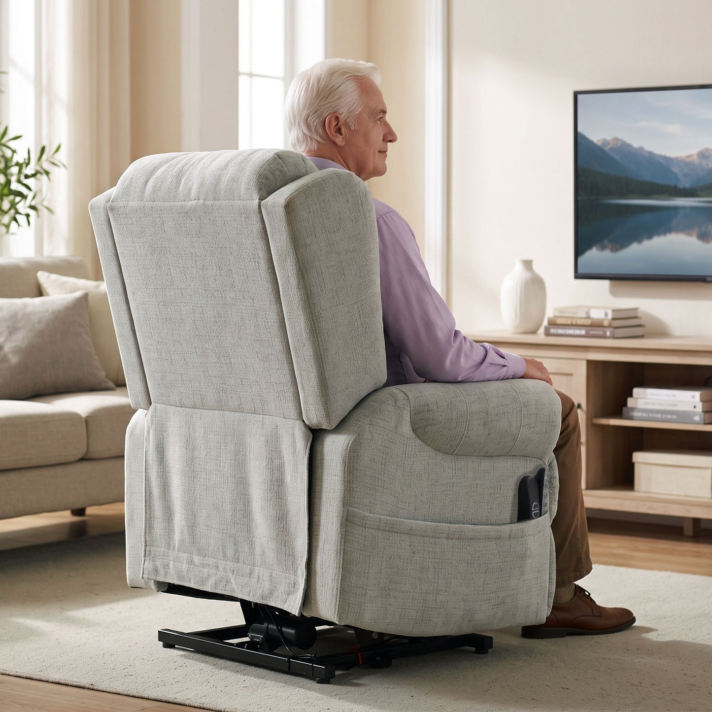 HOMCOM Riser Recliner Chair with Massage and Heat, Chenille Electric Power Lift Recliner Chair, Light Grey