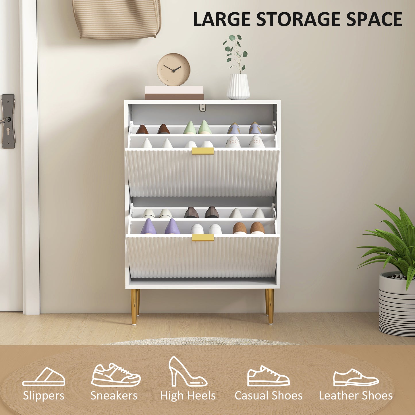 HOMCOM Narrow Shoe Cabinet with 2 Flip Drawers - White