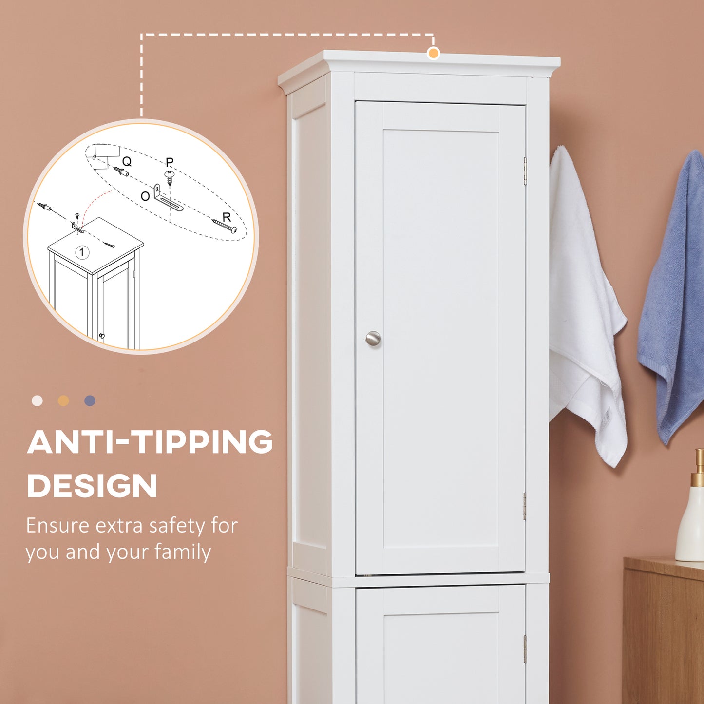 kleankin Tall Bathroom Storage Unit, Slim Bathroom Cabinet with Adjustable Shelves and Double Door, White