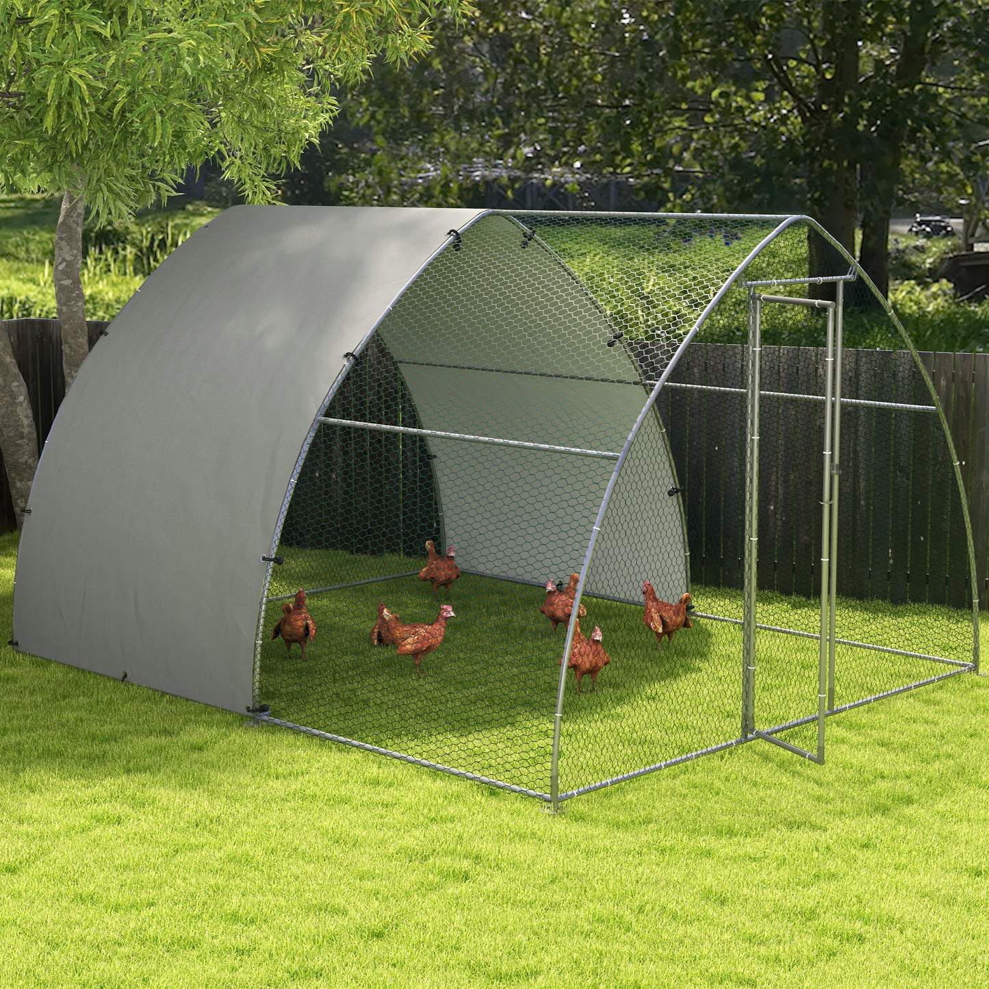 PawHut Galvanised Outdoor Chicken Coop with Cover for 8-12 Chickens Hens Ducks Rabbits 3 x 3.8 x 2.2m - Silver Tone