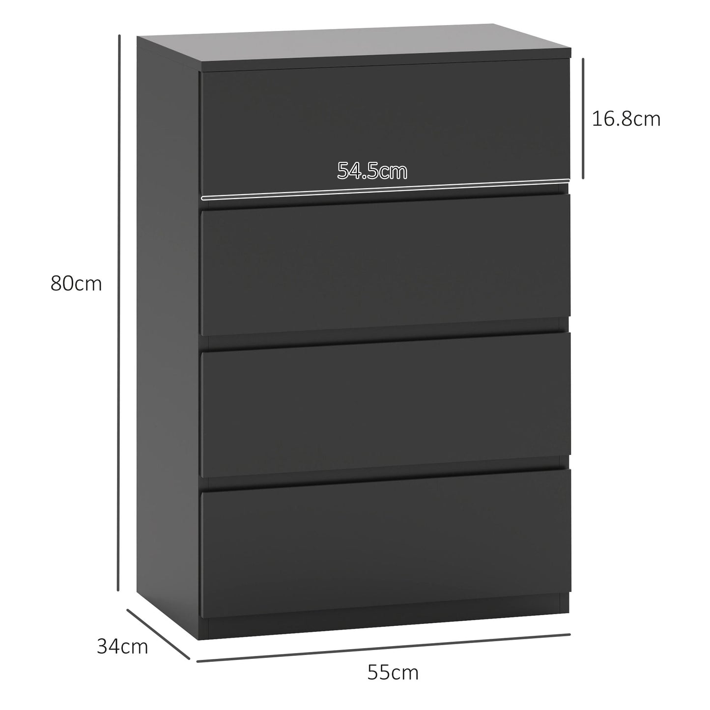 HOMCOM Chest of Drawers, 4-Drawer Storage Cabinets, Modern Dresser, Storage Drawer Unit for Bedroom - Black