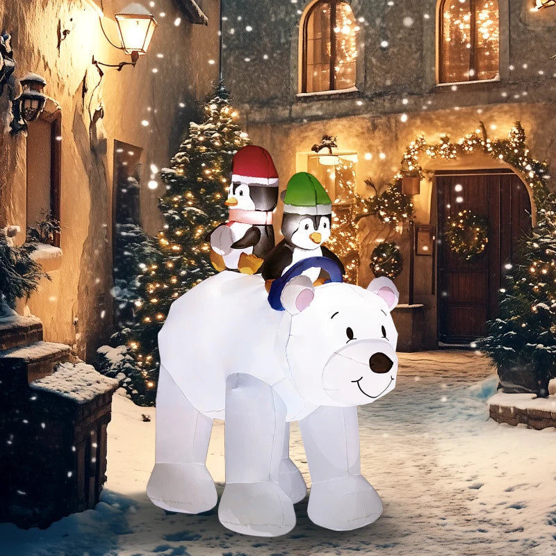 Outsunny 6.4ft Inflatable Polar Bear and Penguin Christmas Inflatable