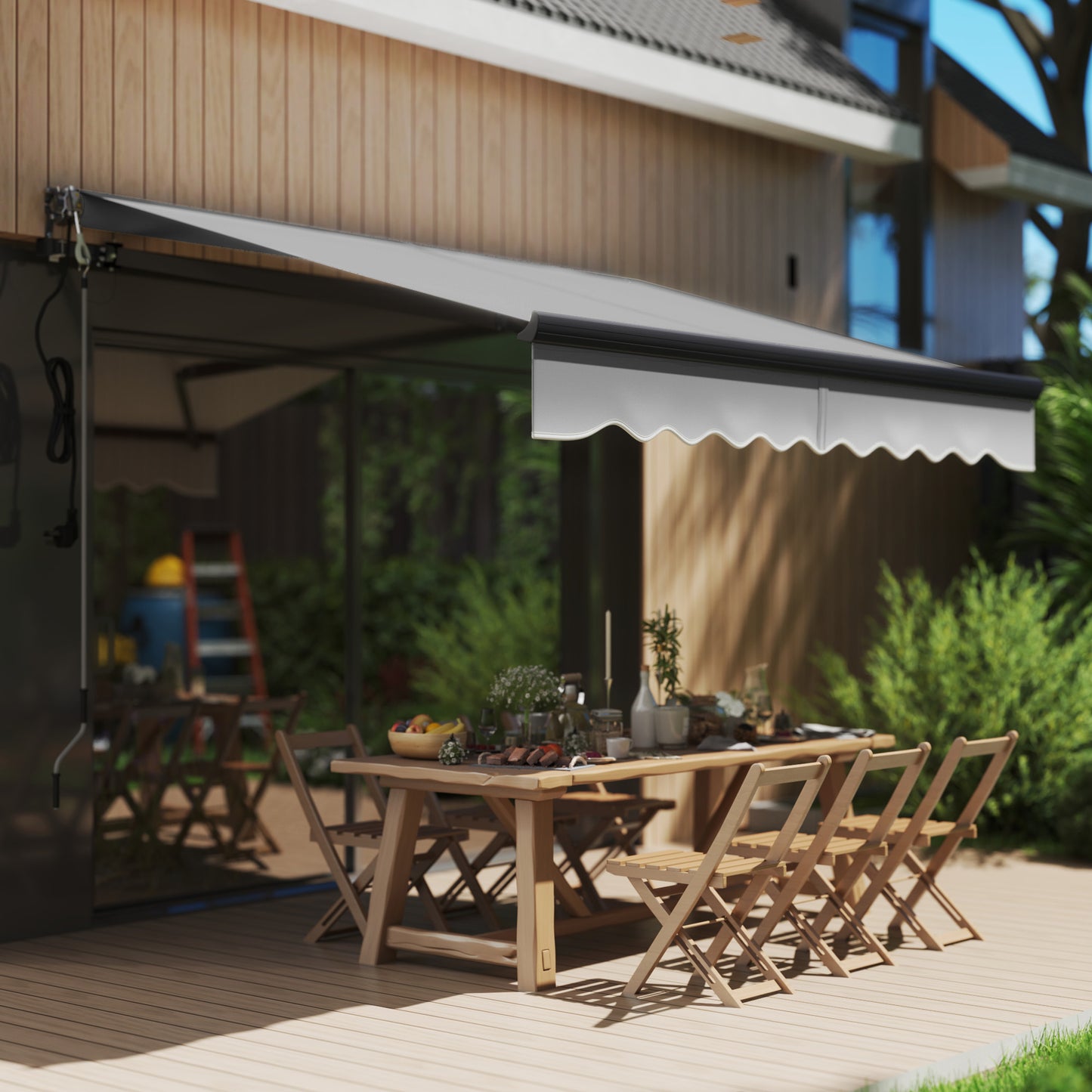Outsunny Electric Awning, 2.5 x 2m, Remote Control, Aluminium Frame, UV30+ Sun Shade Canopy for Garden Patio or Window, Dark Grey