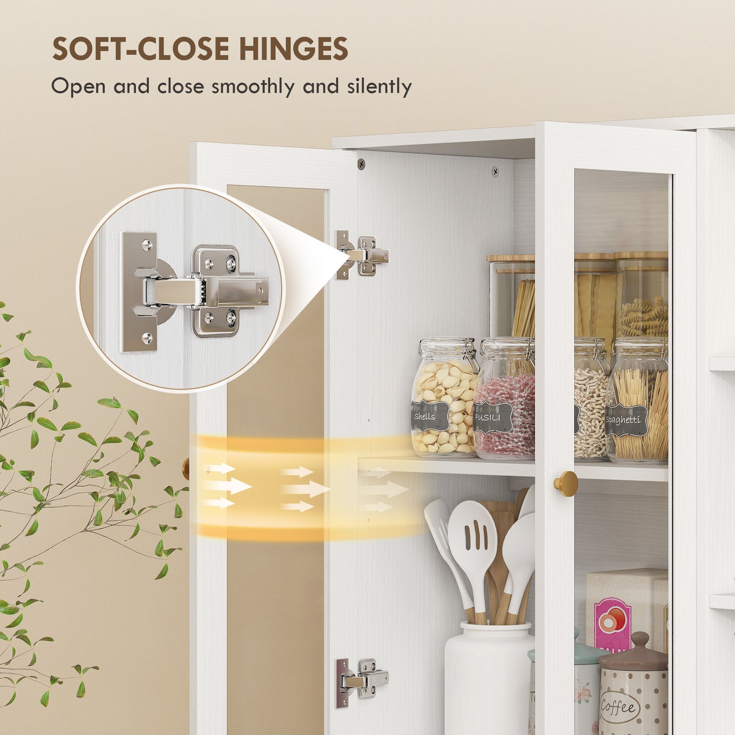 HOMCOM Multi-Storage Kitchen Cabinet, with Glass Doors - White Wood-Effect