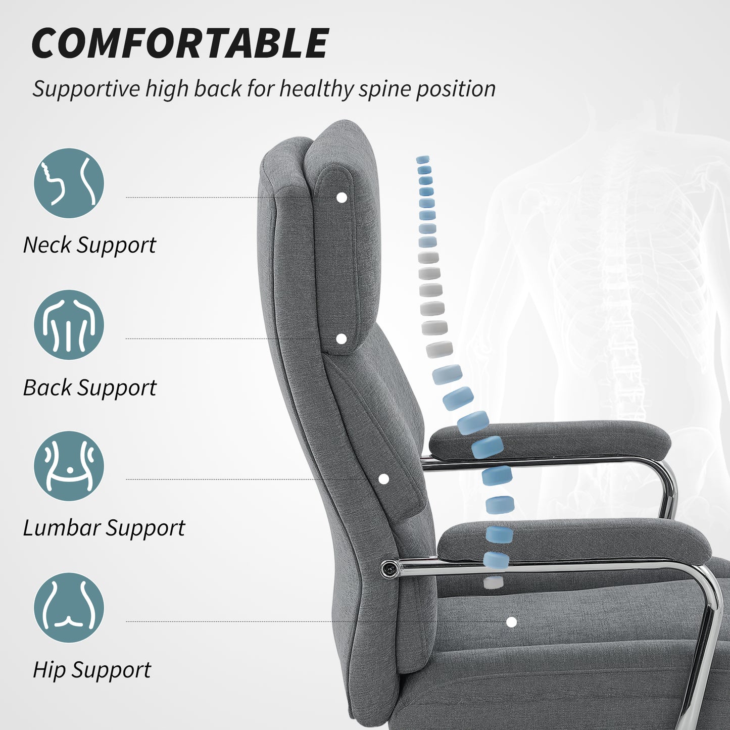 HOMCOM Executive Office Chair, Linen Fabric, Double-Layer Back Cushion, Tilt Function, Height Adjustable for Home Office, Charcoal Grey