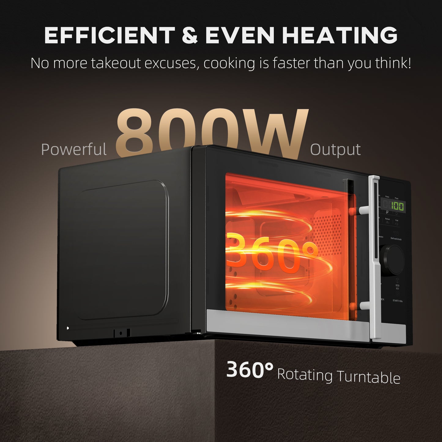 HOMCOM 23L 800W Digital Solo Microwave, 10 Power Levels, Auto Defrost, 8 Cook Menus, Timer, Black