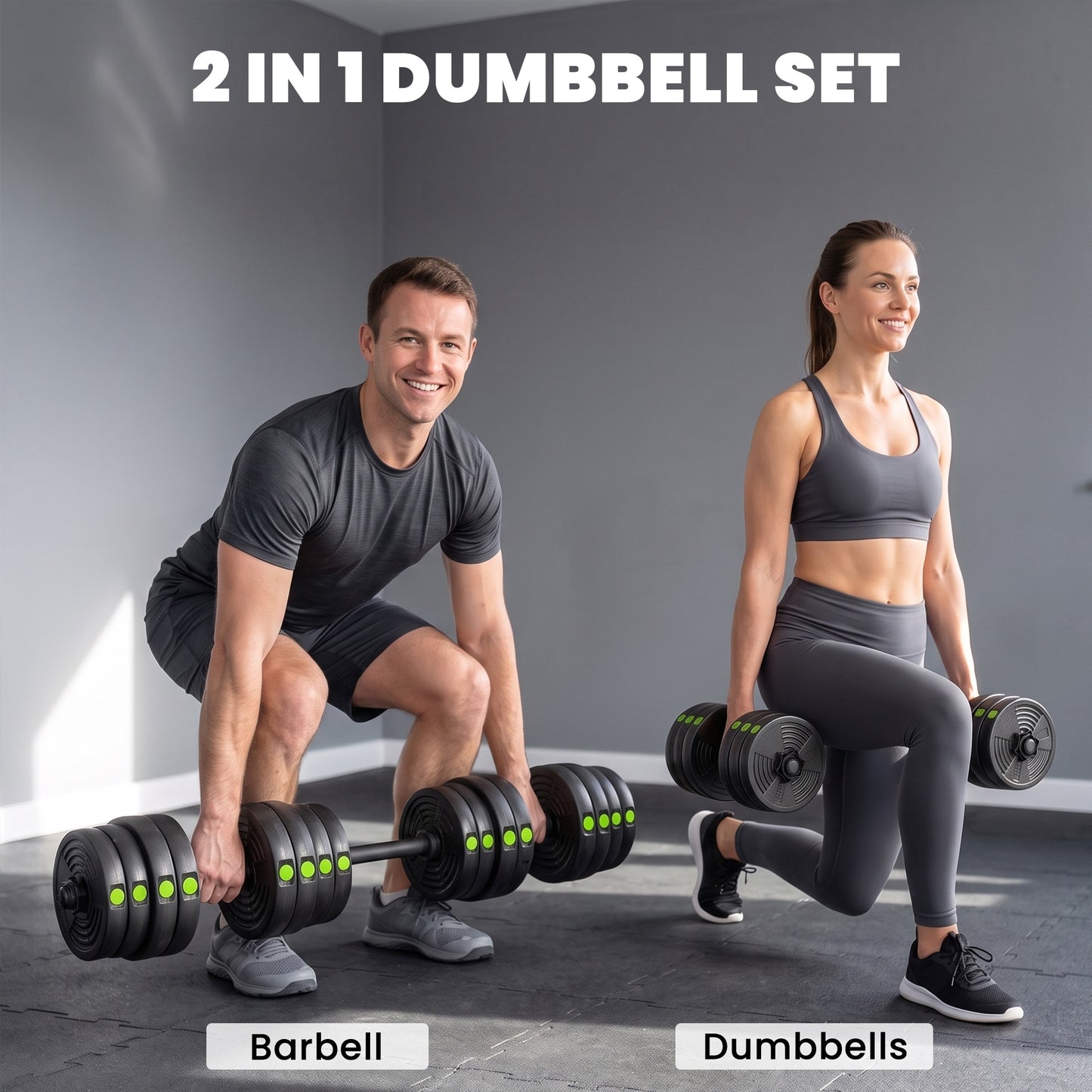 SPORTNOW Adjustable Weight Barbell & Dumbbells Set Free Weights Strength Muscle Exercise Home Gym Training, Black and Green